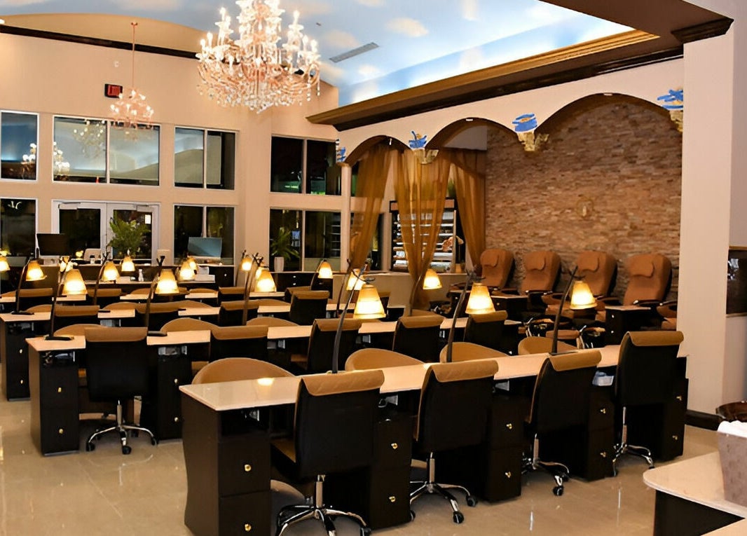 Luxurious interior of Venetian Nail Spa in Daytona Beach, Florida, US, showcasing elegant design and comfort.