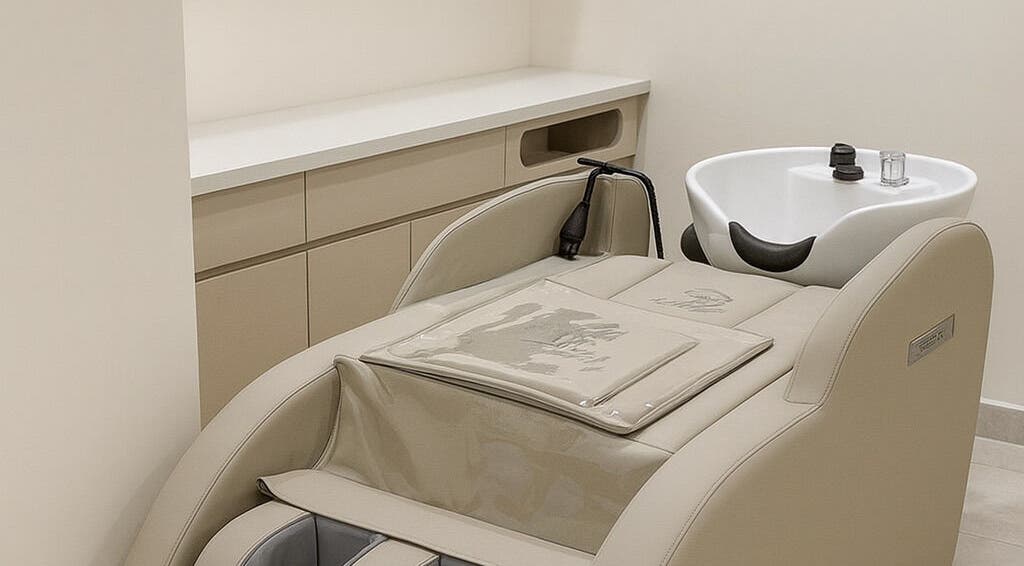Luxurious hair washing station at ON:U Hair Salon, Melbourne, Victoria, AU with sleek design and comfort.