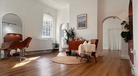 Elegant beauty salon interior at Mantra, Leeds, England, GB with stylish decor and natural light.