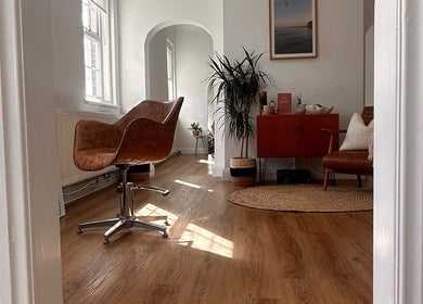 Relaxing salon chair and decor at Mantra, a beauty venue in Leeds, England, GB.