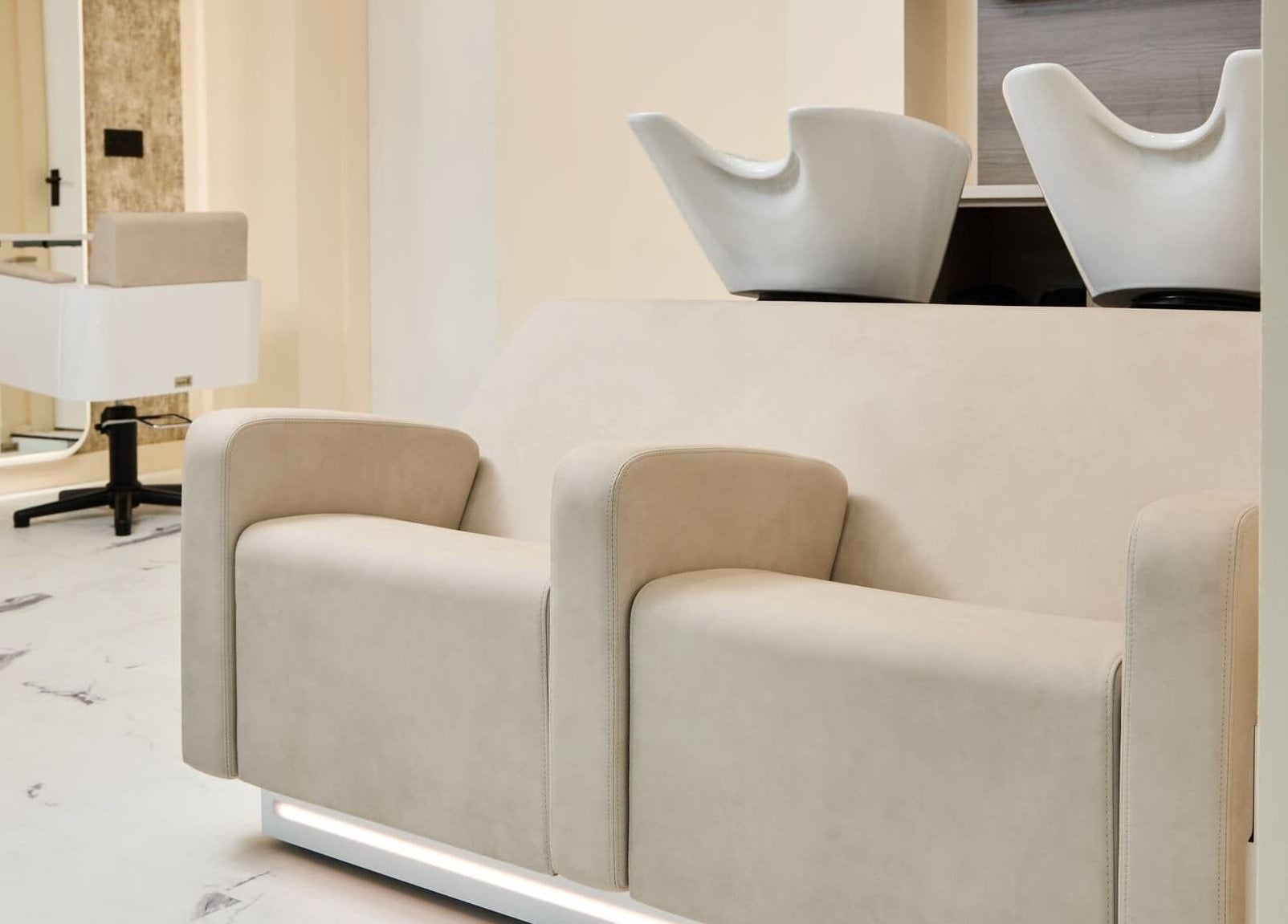 Elegant salon chairs at Alysia Grimshaw Hair, Ramsbottom, England, GB, offering a modern and chic setting.