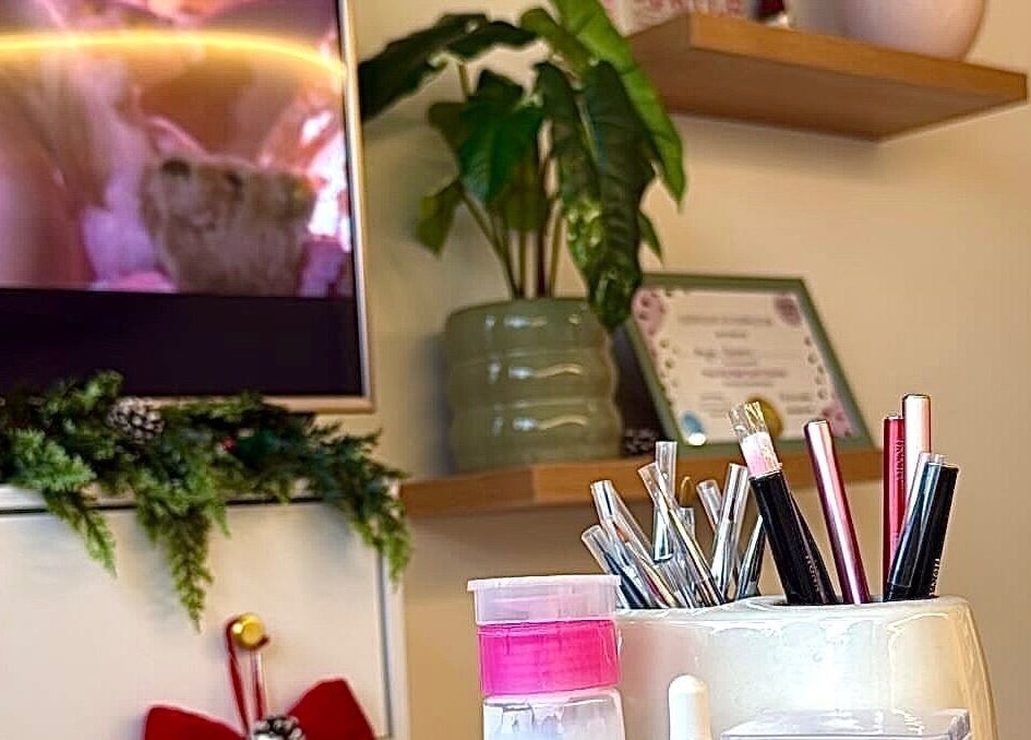 The Pixie Studio in Cardiff, Wales, GB showcases stylish decor with beauty tools on display and vibrant greenery.