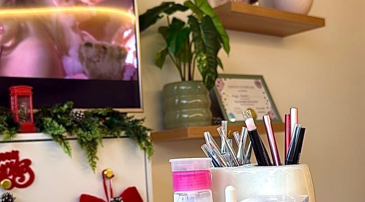 The Pixie Studio in Cardiff, Wales, GB showcases stylish decor with beauty tools on display and vibrant greenery.