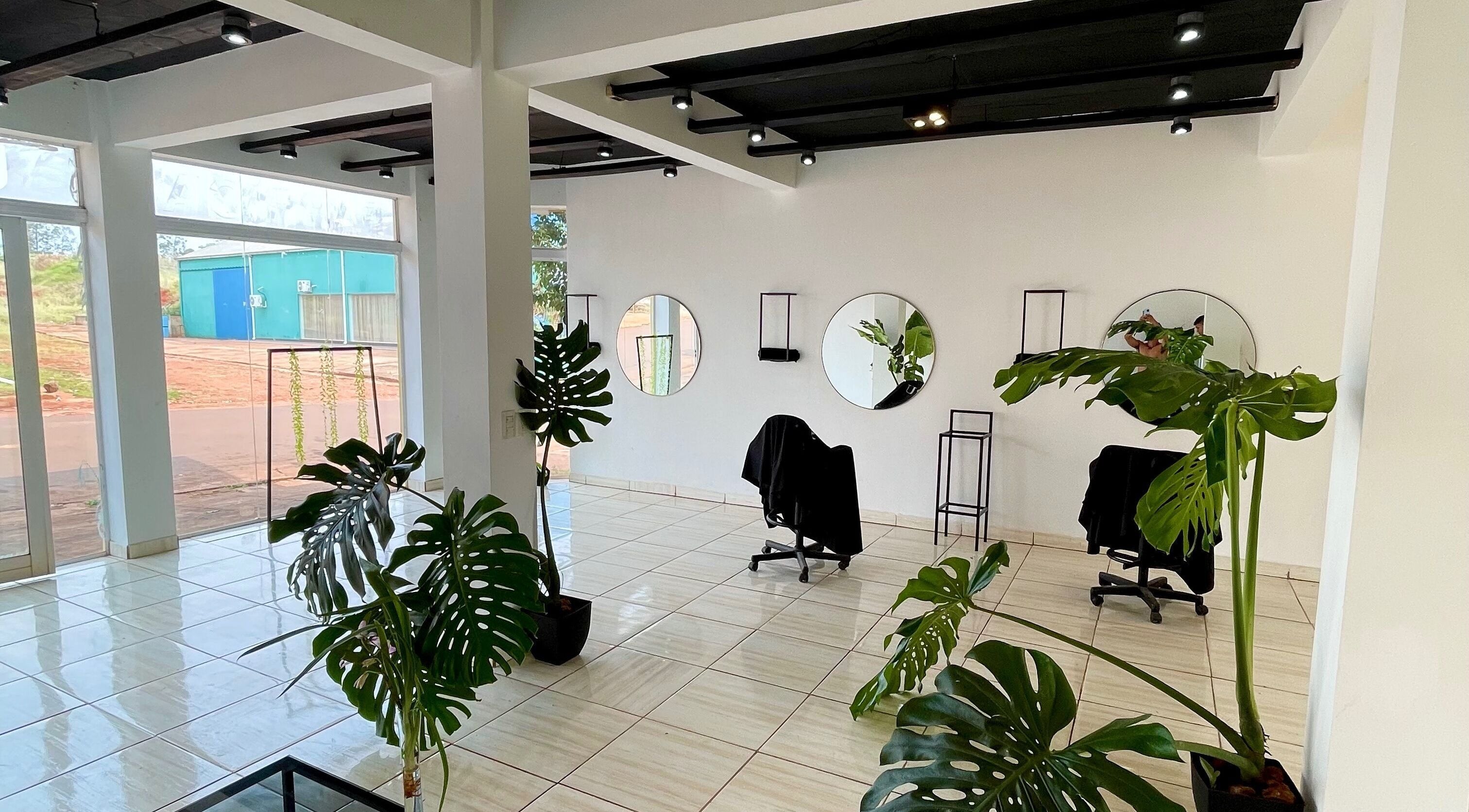 Interior moderno de Jungle Instinct JS, Misiones, Misiones, AR, con espejos redondos y plantas verdes.