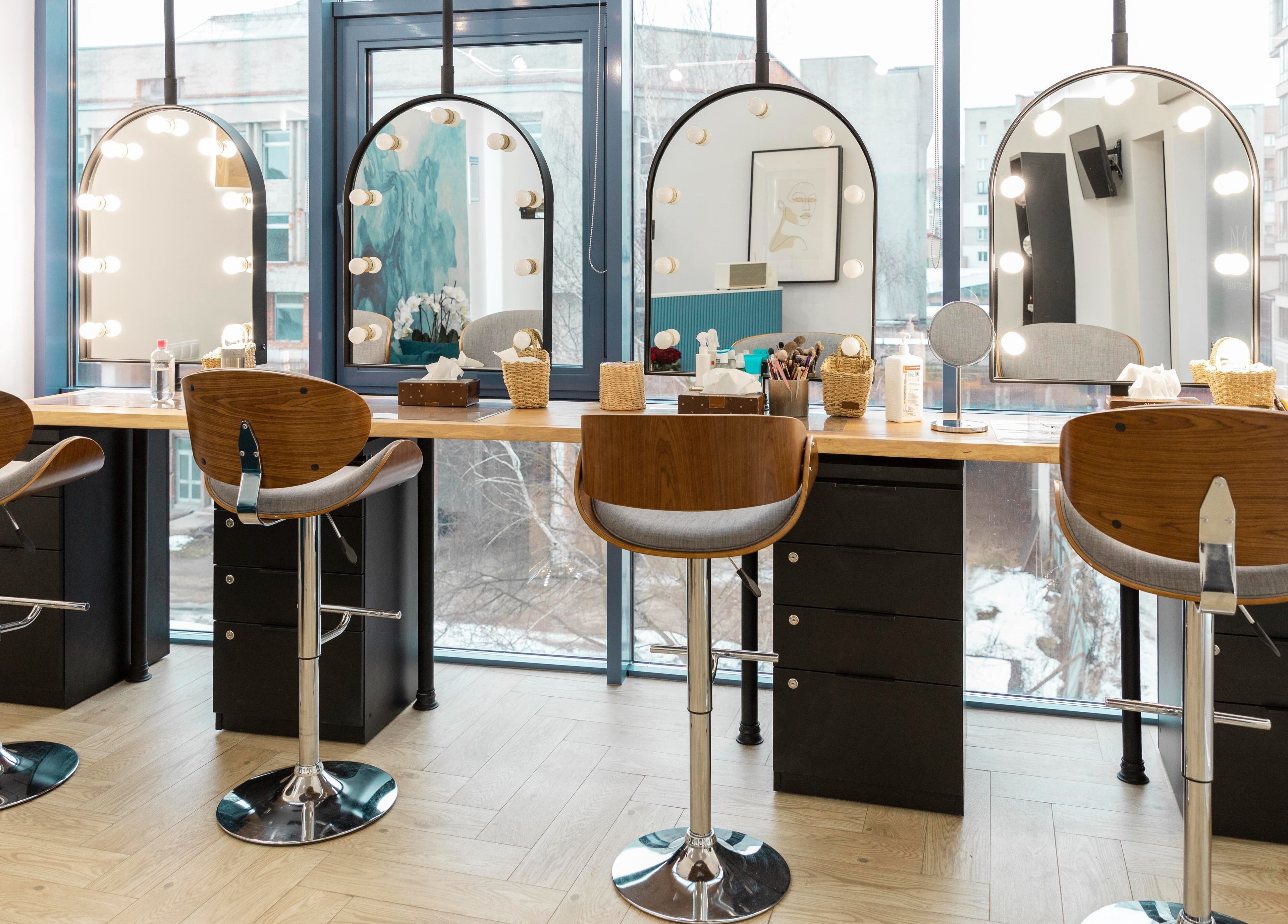 Elegant beauty station with mirrors at Coquette Nails, Liverpool, England, GB.