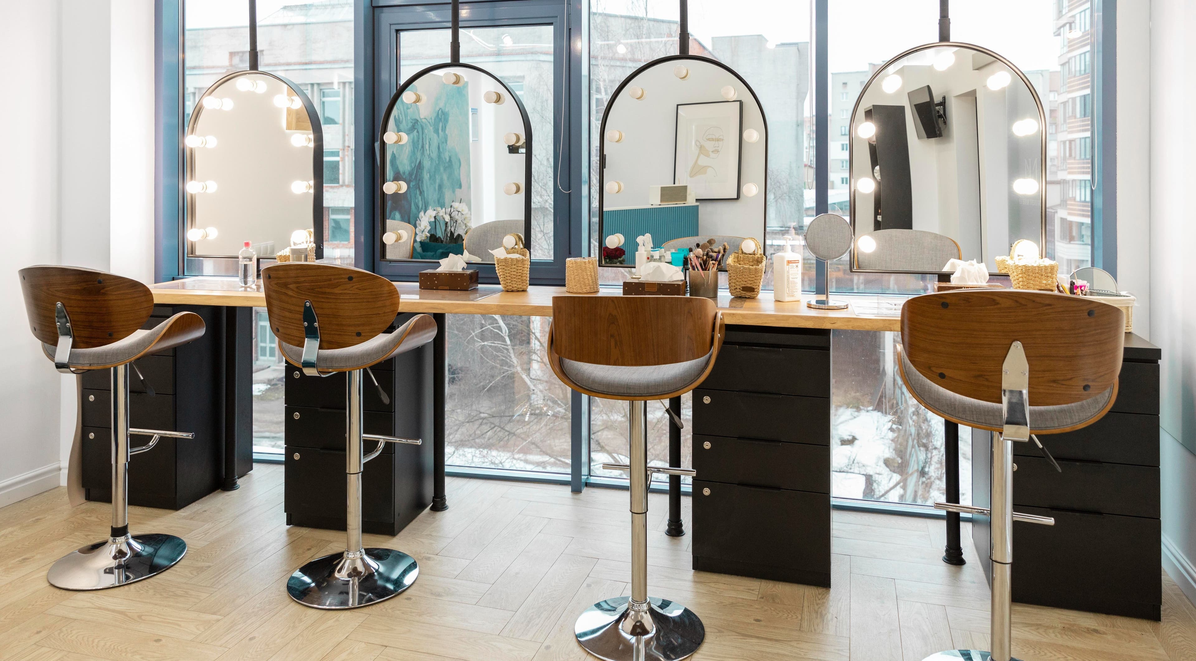 Elegant beauty station with mirrors at Coquette Nails, Liverpool, England, GB.