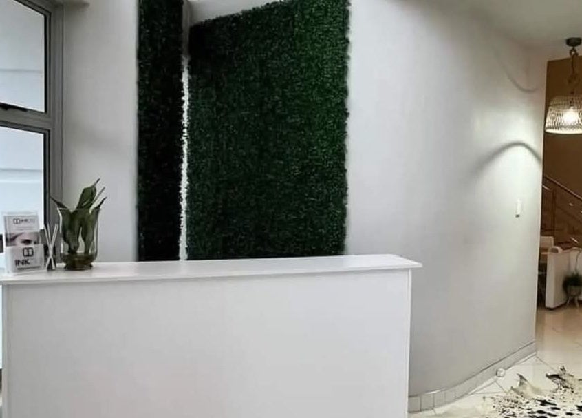 Sleek reception at Refined Artistry, Centurion, Gauteng, ZA with modern design and greenery accents.