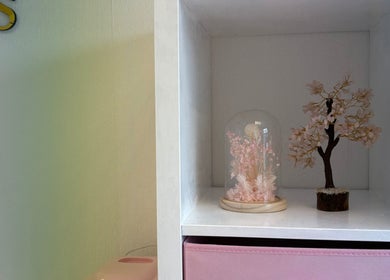 Elegant shelf with pink floral decor at Better You Aesthetics in Finglas, County Dublin, IE.