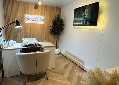 Elegant nail salon interior at Faith Nail'd It, Ebbsfleet Valley, England, GB, featuring modern design elements.