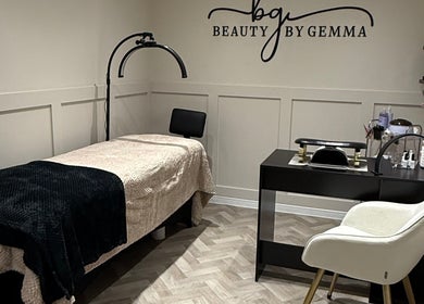 BeautybyGemma treatment room in Shiremoor, England, GB, featuring an elegant massage table and modern decor.