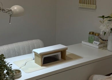 A tranquil nail care station at Mashed Nails in Melbourne, Victoria, AU, adorned with plants and elegant decor.