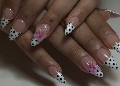 Elegant polka dot and floral nail art at Mashed Nails, Melbourne, Victoria, AU.