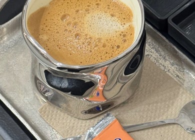 Elegant espresso setting at Rituals By Nanda, Praha, CZ. Enjoy a luxurious wellness break.