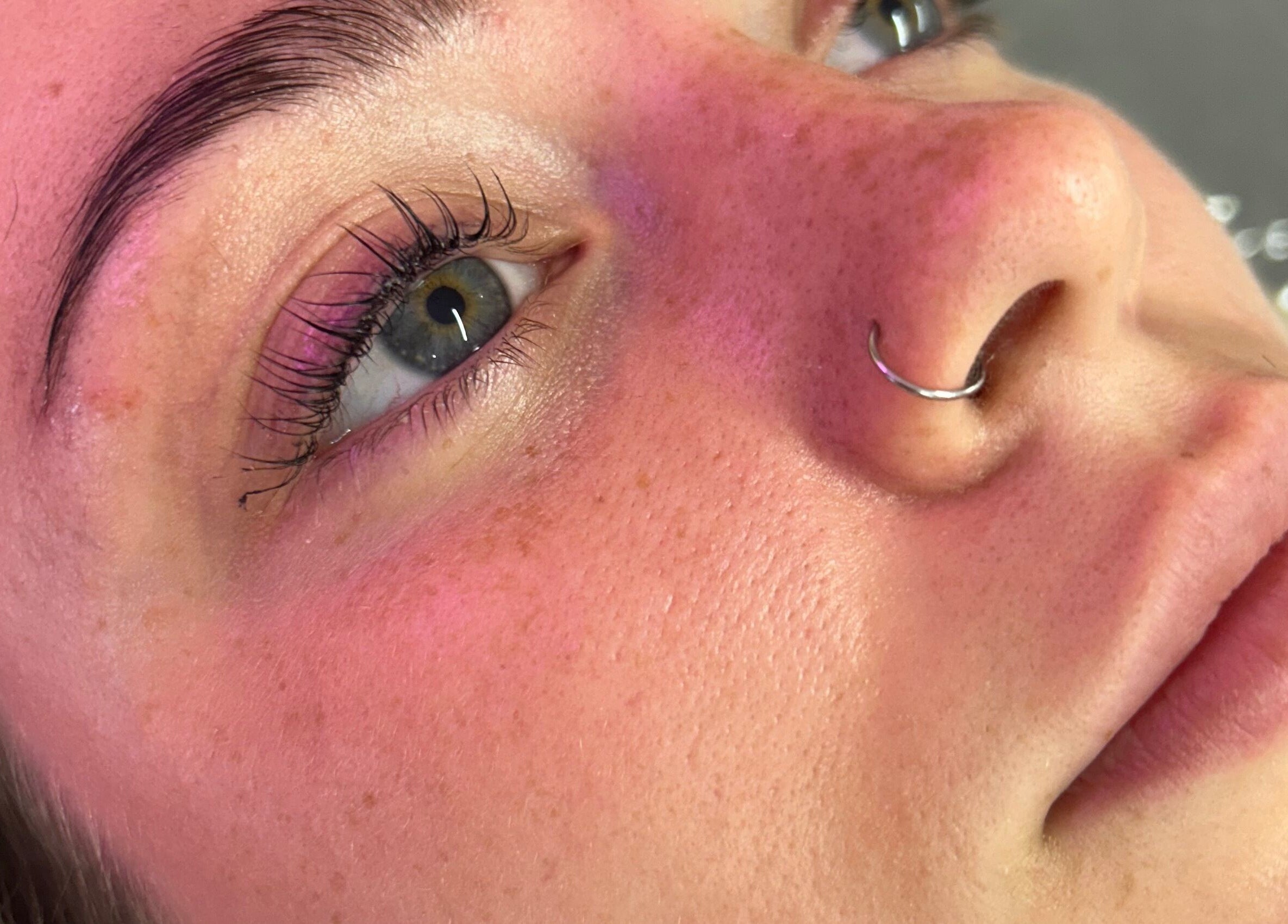 Close-up of brows and lashes at Lilly Hoffmann permanent cosmetics in Brynhyfryd, Wales, GB.