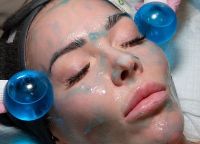 Facial treatment with blue globes at Illume Cosmetic Clinic, Clayfield, Queensland, AU.