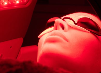 LED light therapy at Illume Cosmetic Clinic in Clayfield, Queensland, AU with protective eyewear.