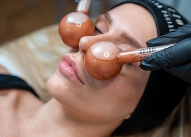 Luxurious facial treatment at Skin by Kate, Blackpool, England, GB, featuring copper cooling spheres.
