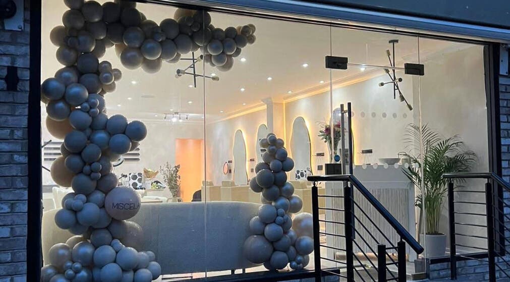 Custom Brow Studio entrance with modern decor in Swinton, England, GB.