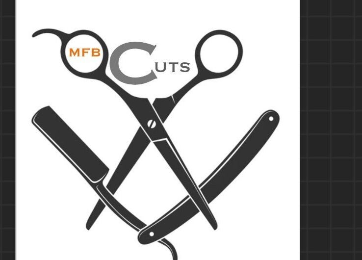 MFB.Cutz logo featuring scissors and razor in Birmingham, England, GB.
