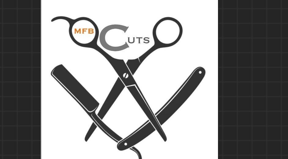 MFB.Cutz logo featuring scissors and razor in Birmingham, England, GB.