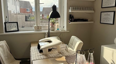 Cozy nail station at Hair & Nail Lounge By Rachel Lewis, Newton Abbot, England, GB with natural light.