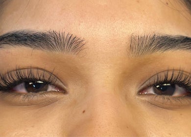 Close-up of styled eyelashes and brows at Omorfia by Amari, Couva, Couva-tabaquite-talparo Regional Corporation, TT.