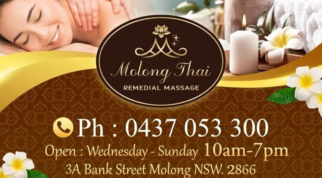Relaxing massage promo at Molong Thai Remedial Massage, Molong, New South Wales, AU. Contact details included.