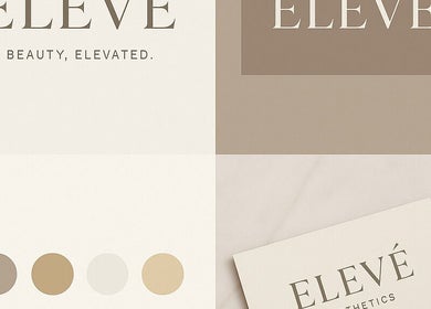 Elevè Skin Clinic branding in Radcliffe, England, showcasing elegant aesthetics and color palette.