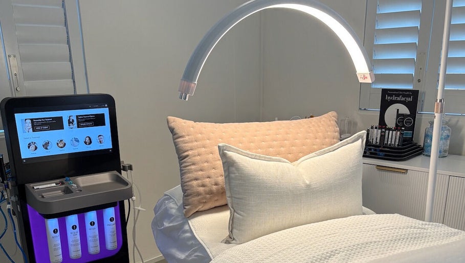 Relaxing treatment room with HydraFacial setup at The Dermal Collection, Cape Town, Western Cape, ZA.