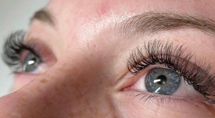 Close-up of eyelash extensions at Endulgence Esthetics, London, Ontario, CA enhancing natural beauty.