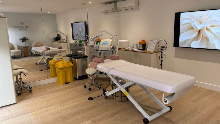 Spacious treatment room at Liberation Electrolysis, Worthing, England, GB, featuring modern equipment and decor.