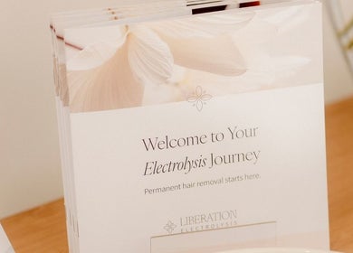 Brochure for Liberation Electrolysis at Worthing, England, GB, featuring permanent hair removal services.