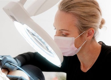 Electrolysis treatment at Liberation Electrolysis, Worthing, England, GB, highlighting precision and care.