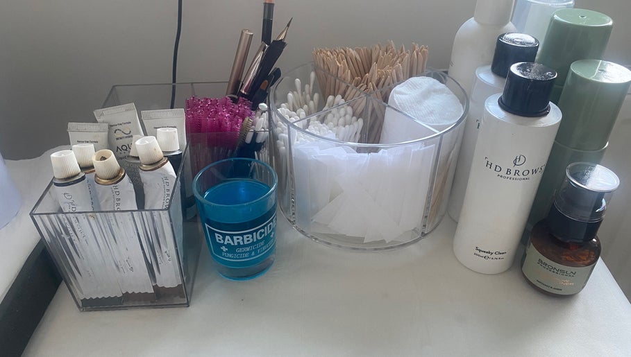 Beauty supplies at Kelly Marie - Lashes, Brows & Waxing in Shrewsbury, England, GB, showcasing tools and products.