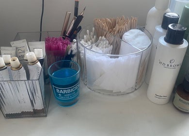 Beauty supplies at Kelly Marie - Lashes, Brows & Waxing in Shrewsbury, England, GB, showcasing tools and products.