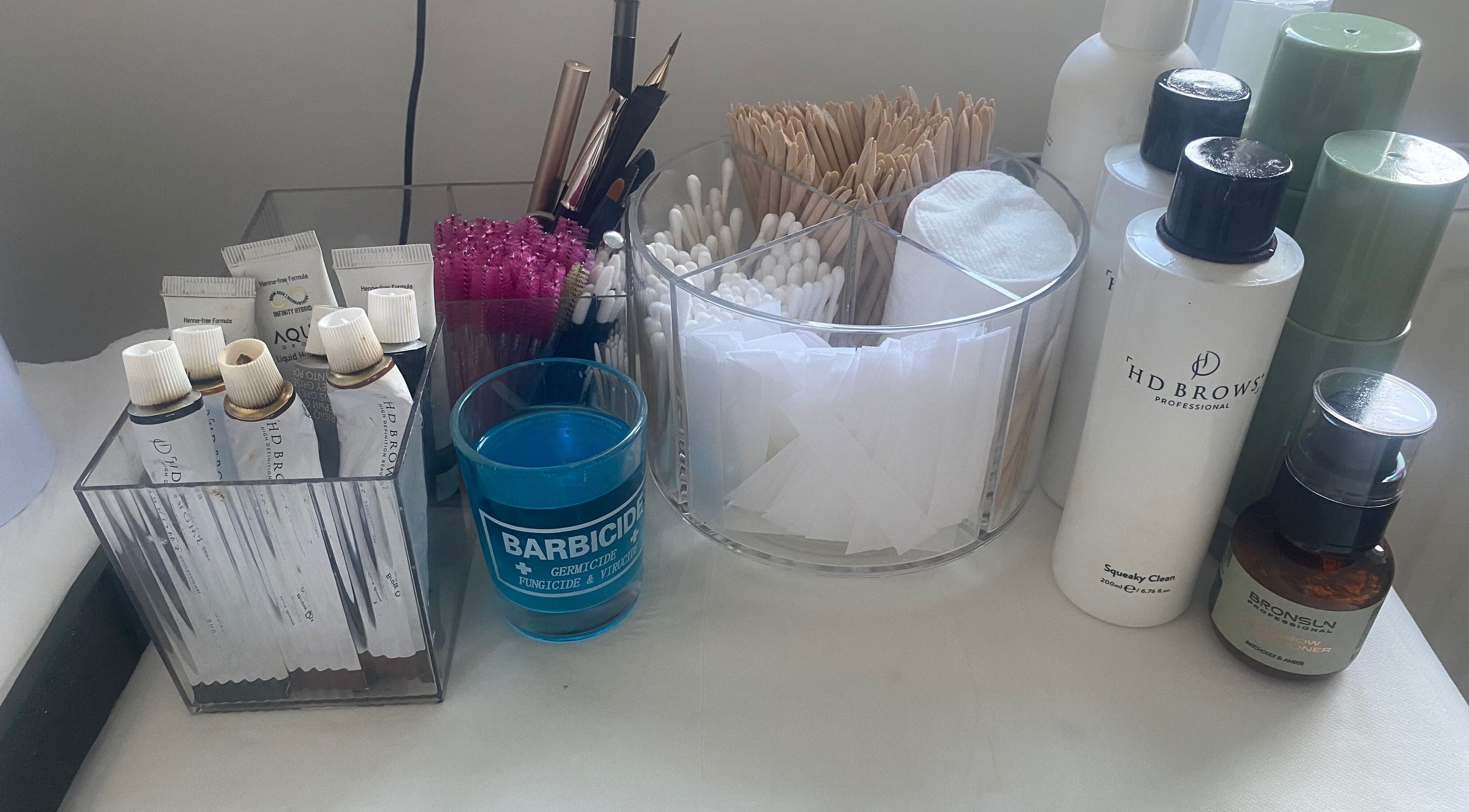 Beauty supplies at Kelly Marie - Lashes, Brows & Waxing in Shrewsbury, England, GB, showcasing tools and products.