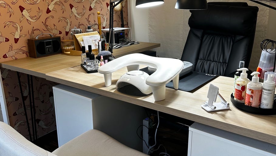 West Lodge nail station in Fochabers, GB with modern manicure setup and soothing decor.
