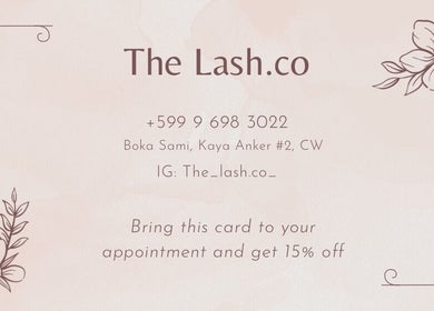The Lash.co special offer card, Sint Michiel, CW contact details with discount information.