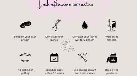 Lash aftercare guide by The Lash.co, Sint Michiel, CW. Tips include care techniques and maintenance advice.