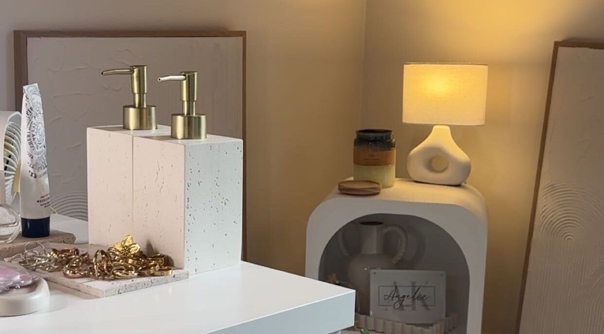 Chic decor at Angelic Nails By Angelina, Melbourne, Victoria, AU, featuring a stylish lamp and gold accents.