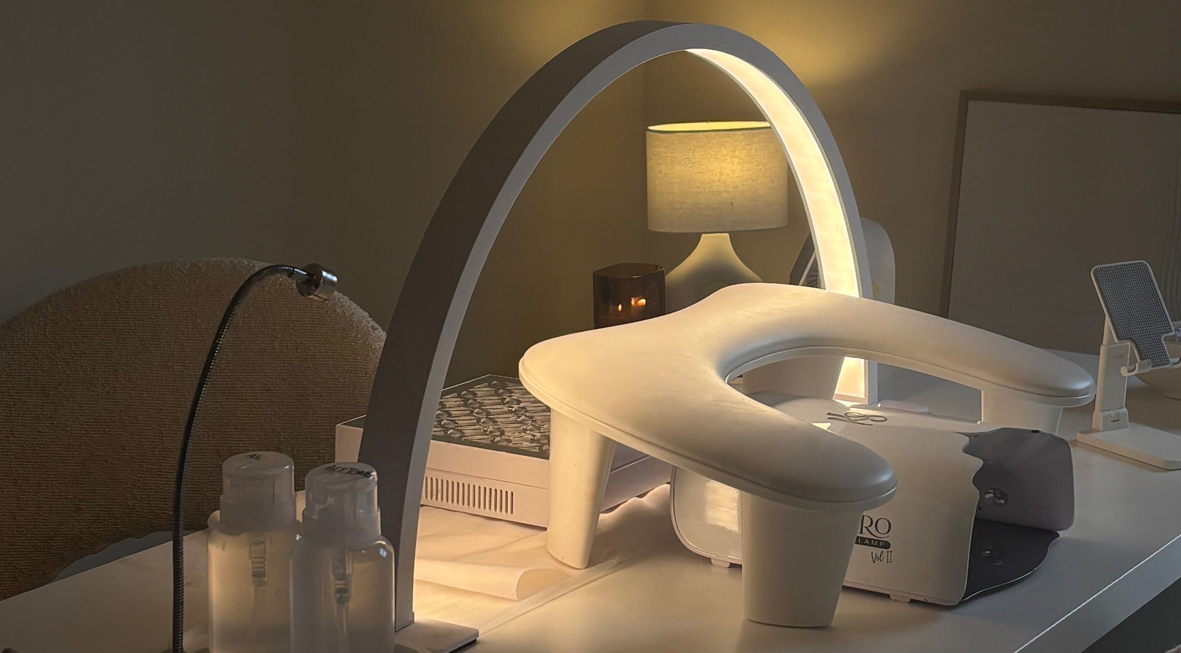 Sophisticated nail station at Angelic Nails By Angelina in Melbourne, Victoria, AU, featuring modern equipment.