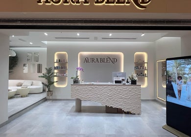 Reception area of Aura Blend Ladies Salon in Dubai, Dubai, AE, showcasing modern decor and welcoming ambiance.