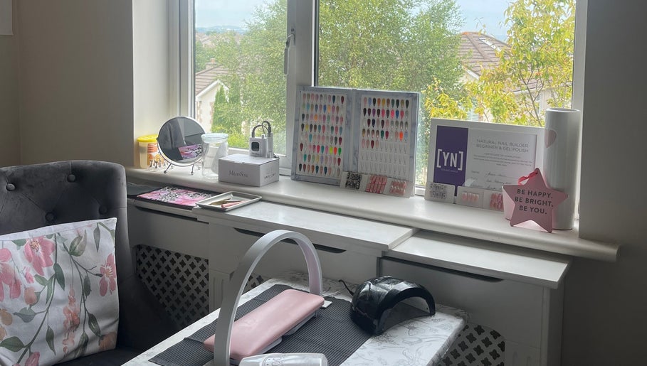Inviting nail workspace at Nails by Jessica in Wicklow, County Wicklow, IE with tools and polish samples.