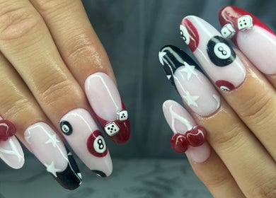 Stylish nail art featuring cherries and stars by Nails by Jessica, Wicklow, County Wicklow, IE.