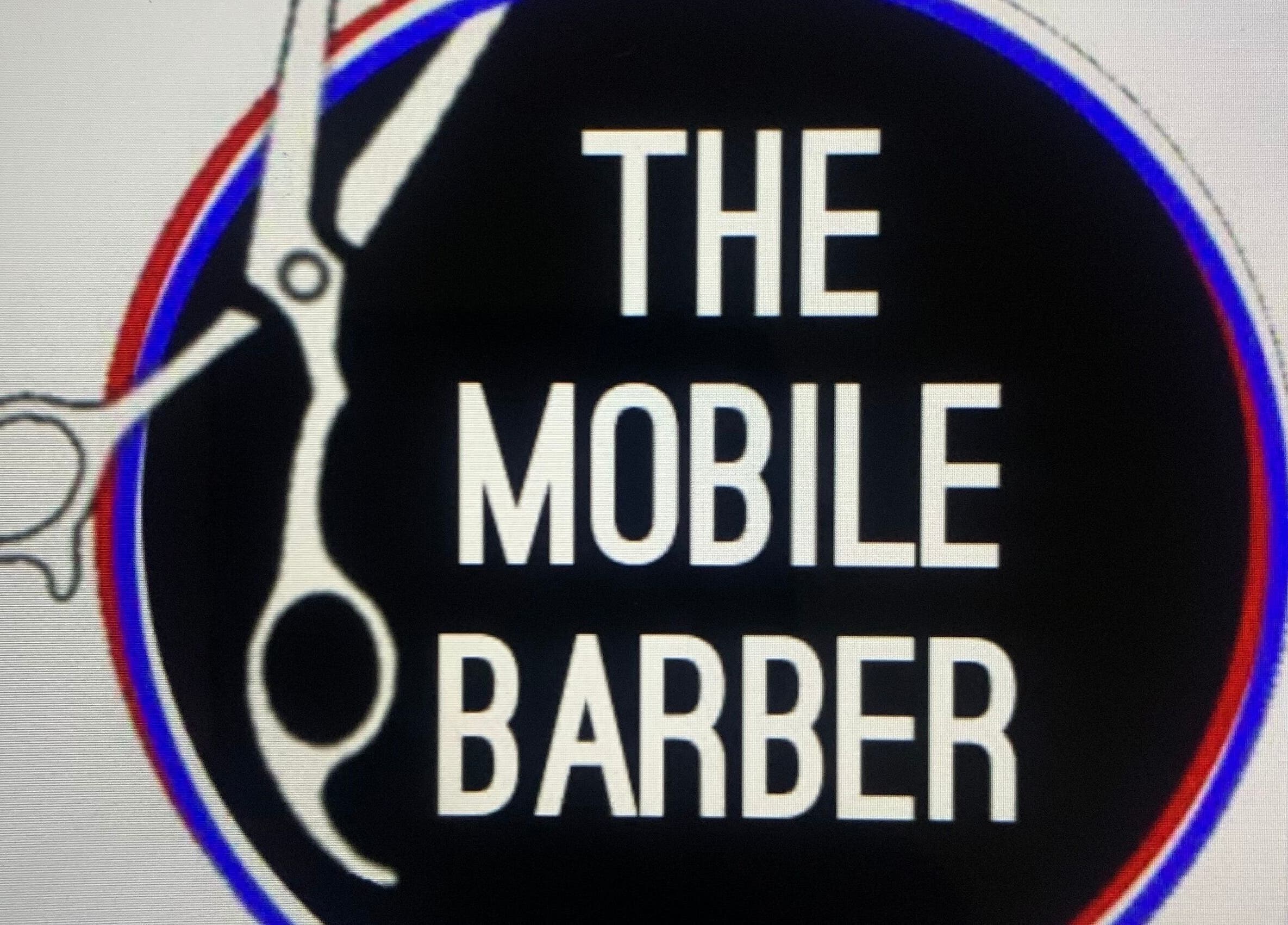 Logo of The Mobile Barber featuring scissors and text at Given Haircuts, Paddington, Queensland, AU.