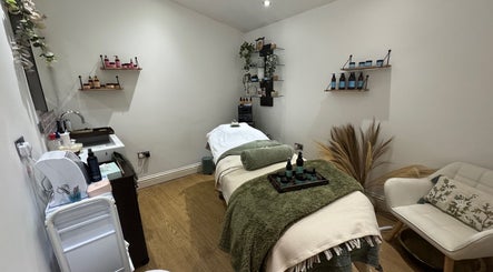 Relaxing treatment room at Vicki at Temptations, Jersey, St Lawrence, JE, offers a calming wellness experience.