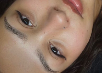 Close-up of expertly groomed eyebrows at Inkbeauty, Framingham, Massachusetts, US.