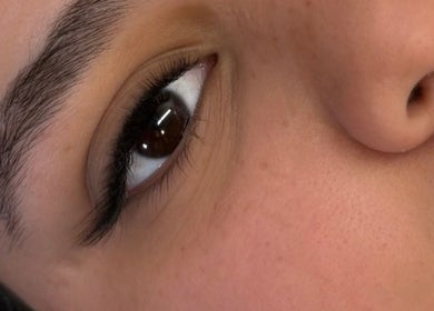 Close-up of a well-groomed eye and eyebrow at Inkbeauty, Framingham, Massachusetts, US.