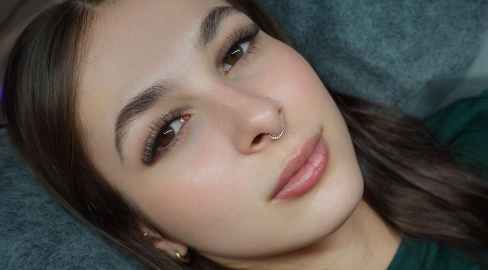 Close-up of enhanced lashes and brows at Inkbeauty in Framingham, Massachusetts, US.