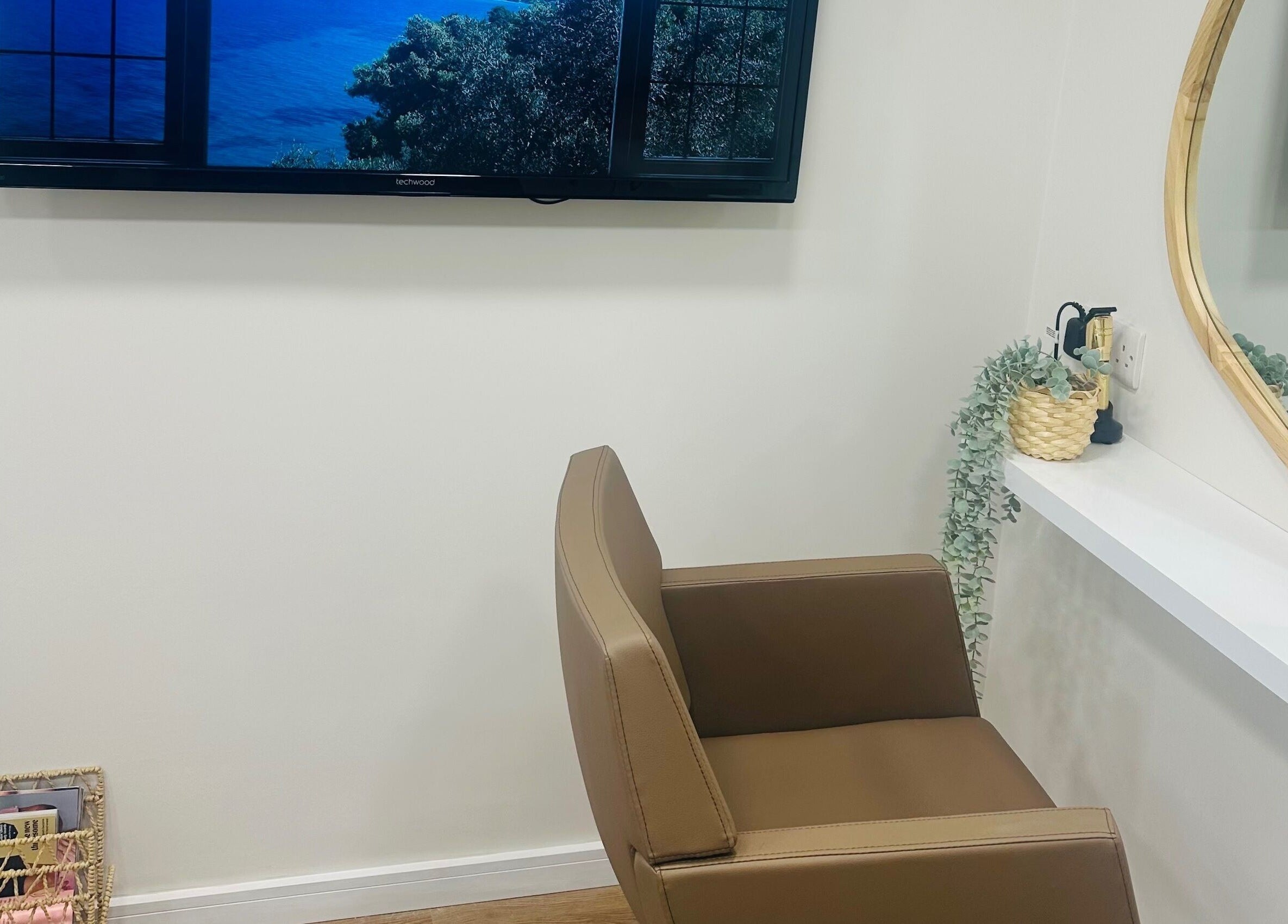 Elegant salon chair and decor at The View luxury home hair salon in Earley, England, GB.